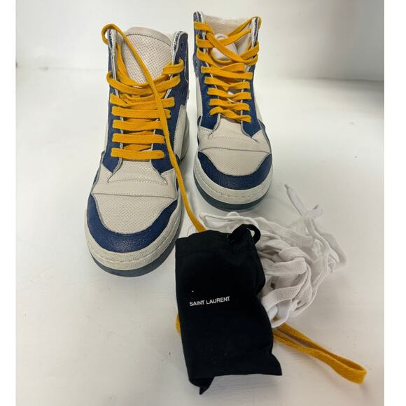Saint Laurent Sl24 Colorblock Lace Up High Top Sneakers White/Navy Size 38 / 7.5 - Picture 8 of 11